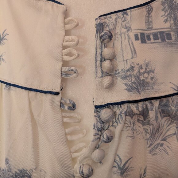 Simple Retro Nafisa French Blue and White Toile Long Sleeve Midi Dress - Size M - Picture 8 of 12